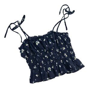Mi Ami Black Floral Ruched Tank Cami Top Juniors size Small